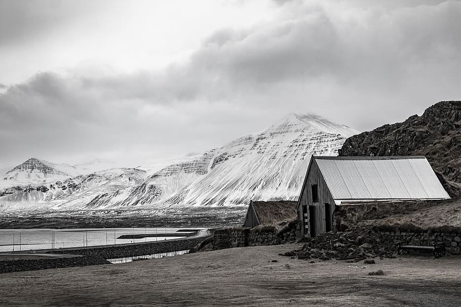 borgarnes, iceland, winter, snow, landscape, mountains, clouds HD wallpaper