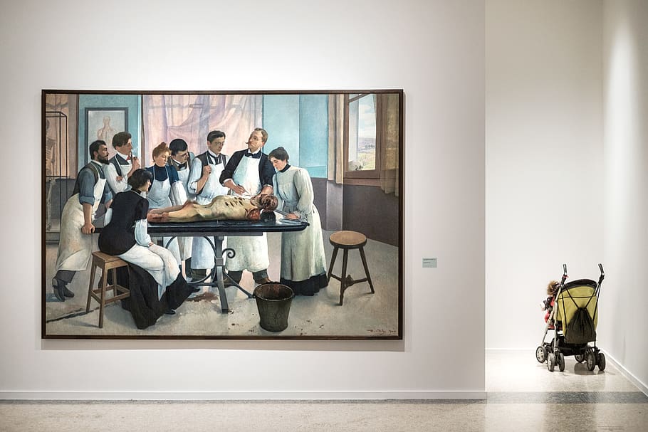 men in aprons painting, art, human, person, art gallery, switzerland, HD wallpaper