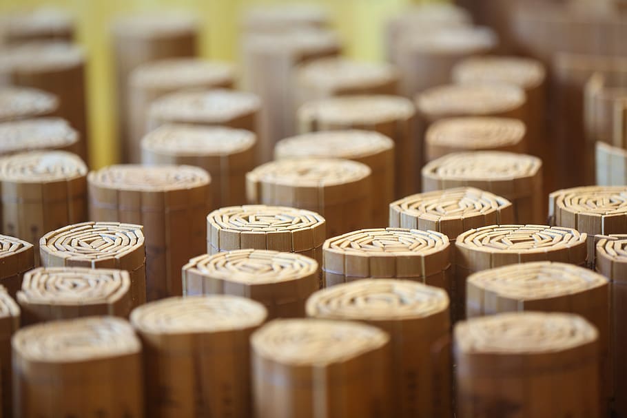 bamboo slip, in a row, indoors, large group of objects, selective focus HD wallpaper