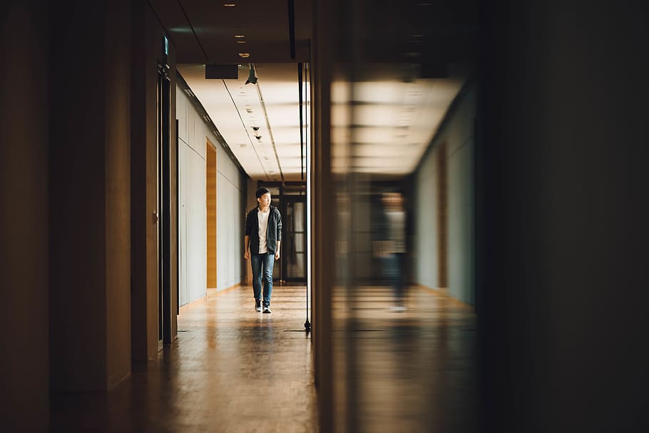 man walking towards opened door, full length, arcade, architecture HD wallpaper