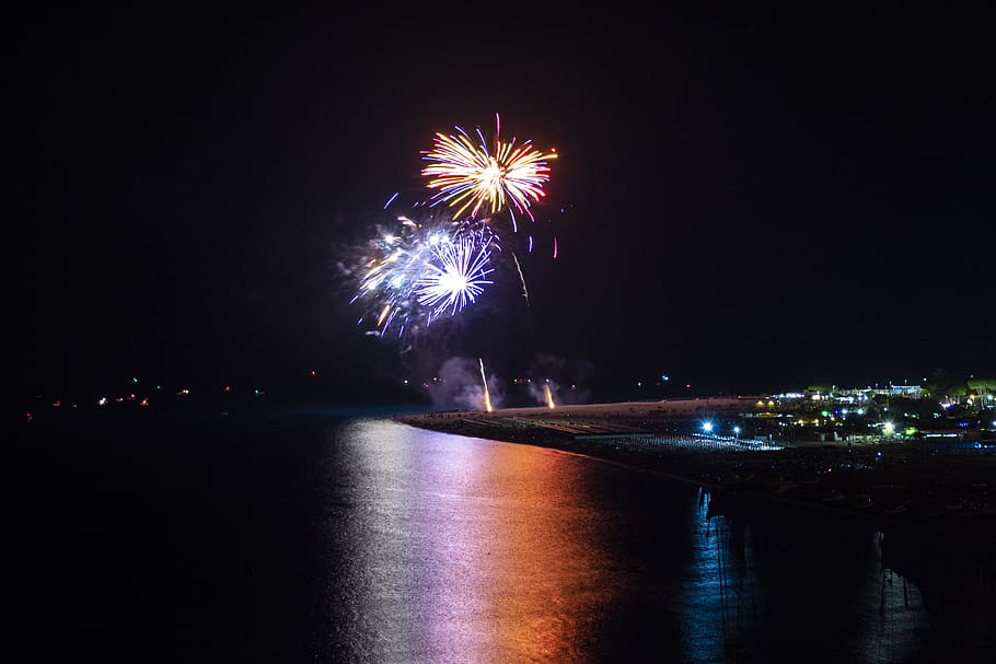 italy, soverato, night, firework, illuminated, celebration HD wallpaper