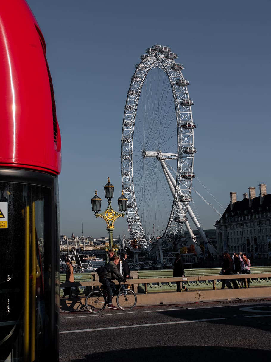people walking near London Eye at daytime, bike, vehicle, transportation, HD wallpaper