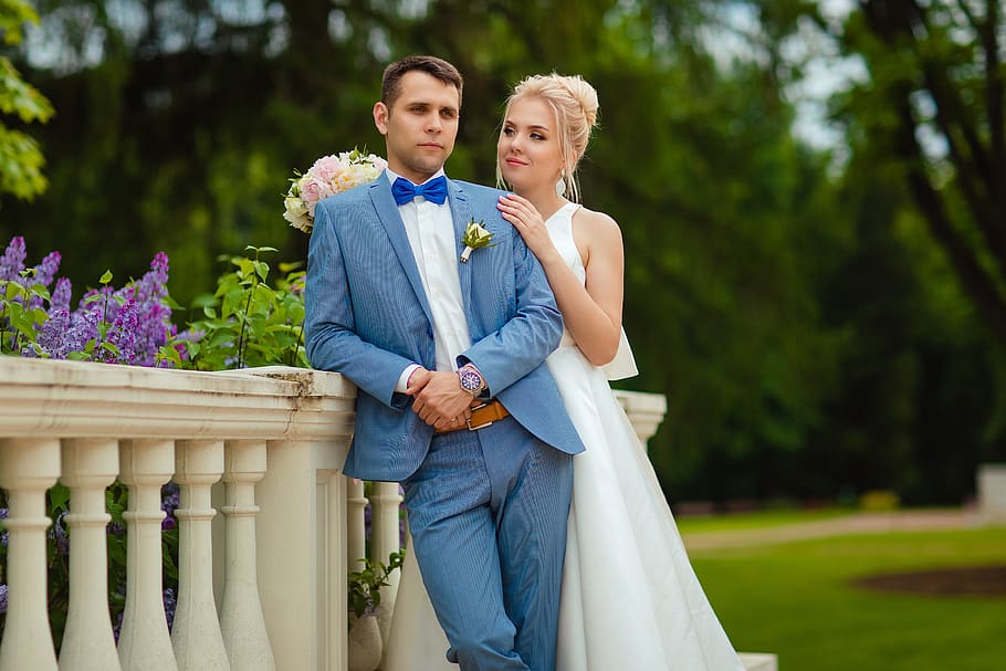 wedding, bride and groom, the happy couple, touching love, two people