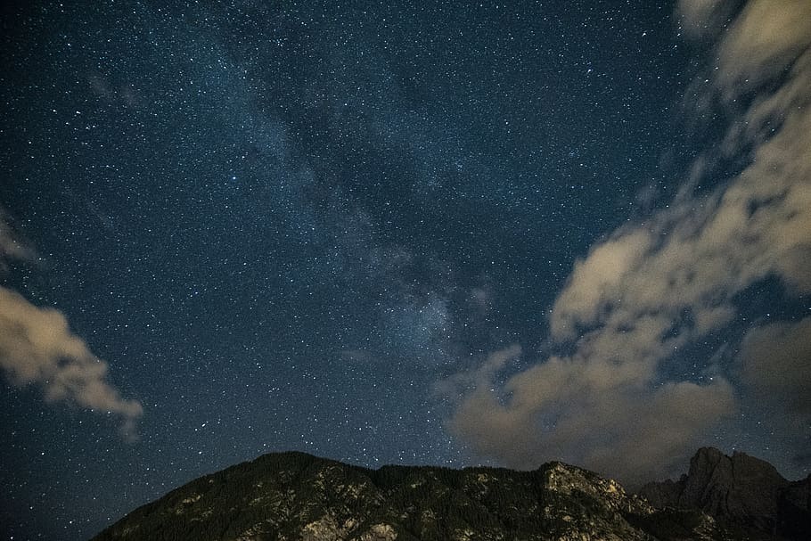 mountain alps with clouds, star - space, night, astronomy, scenics - nature HD wallpaper