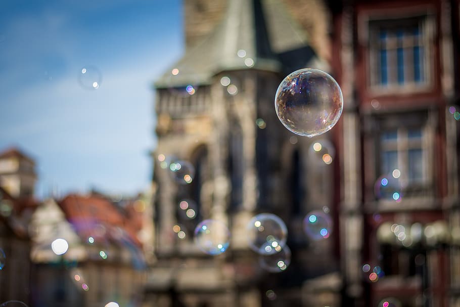 czech republic, prague, bubble, transparent, sphere, focus on foreground HD wallpaper