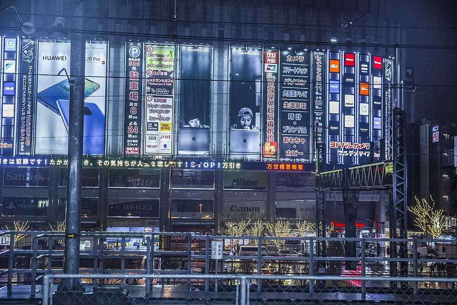 turned-on lights on billboards, metropolis, town, city, building HD wallpaper