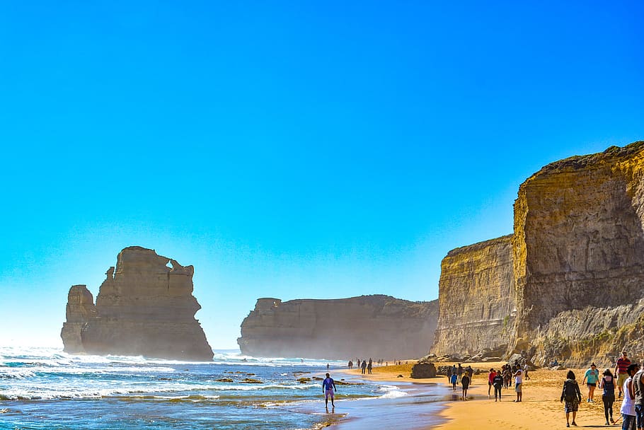 People Near Body of Water, beach, cliff, daylight, landscape HD wallpaper