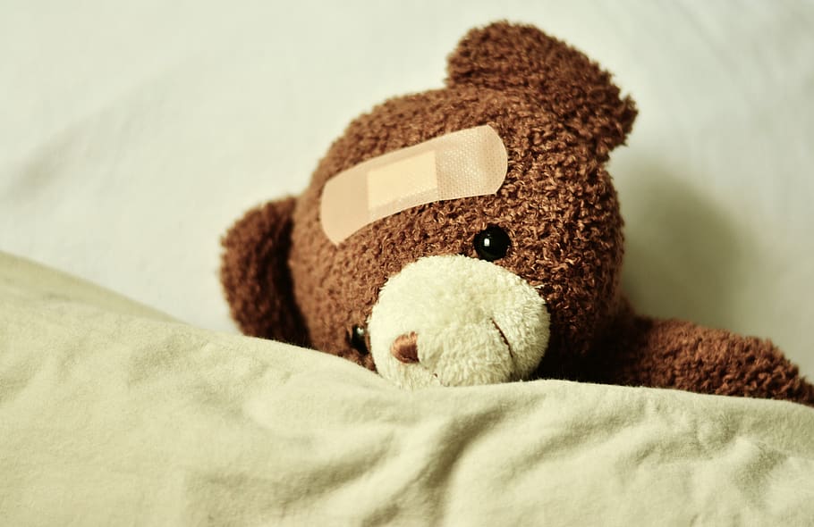 teddy, teddy bear, ill, patch, get well soon, bears, soft toy, HD wallpaper
