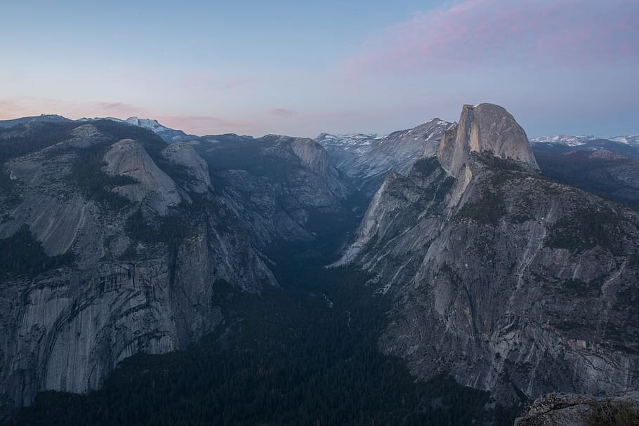 bird's eye view of mountains, sky, sunset, sunrise, rock, valley HD wallpaper