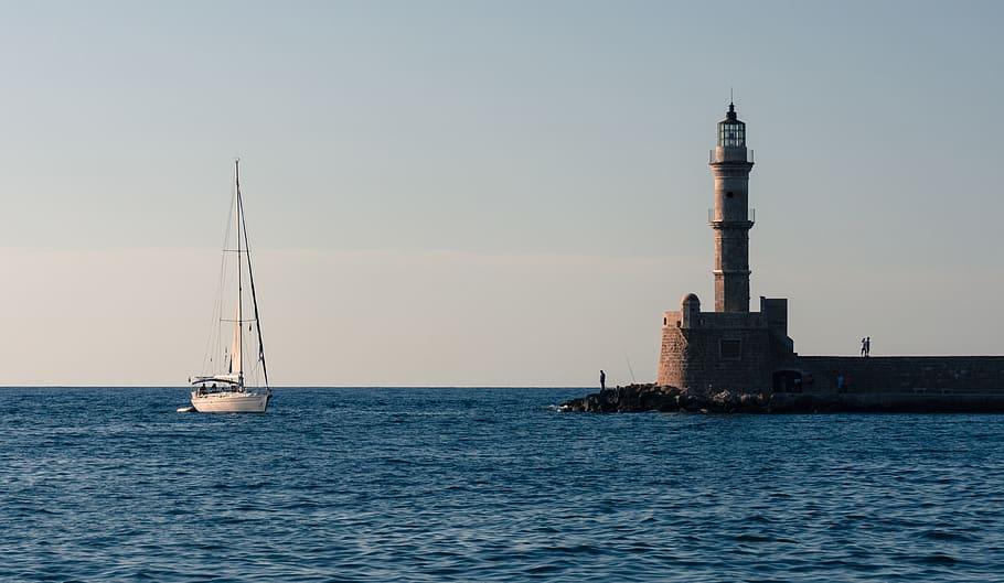 chania, greece, lighthouse, yacht, water, nautical vessel, sea HD wallpaper