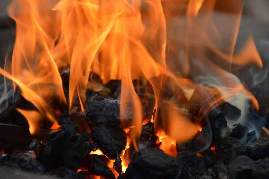 ember, fire, smoke, fireplace, incandescent, carbon, wood, orange HD wallpaper