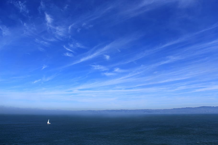 blue, sky, clouds, sailboat, ocean, sea, landscape, nature HD wallpaper