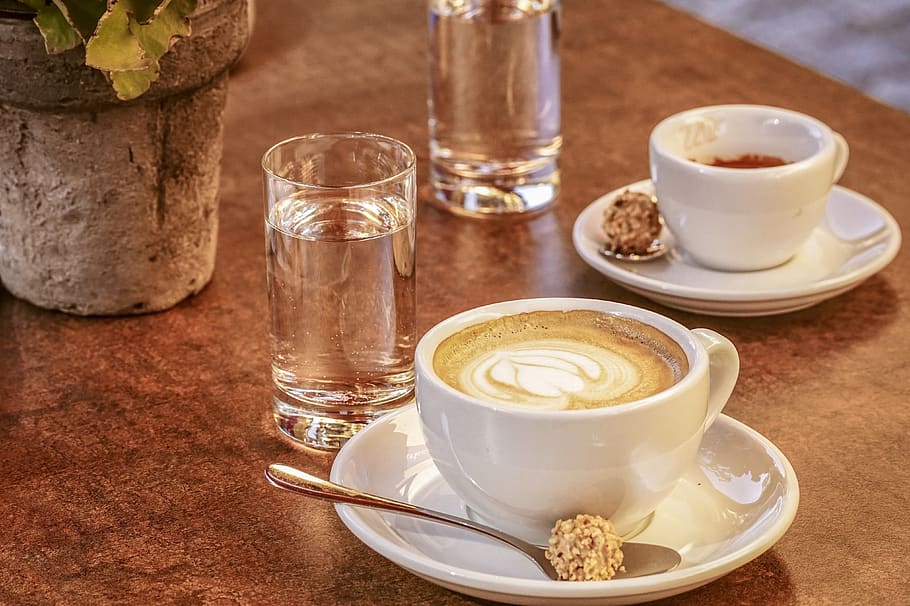 Cappuccino in Cup on Table, caffeine, close-up, coffee, coffee cup HD wallpaper