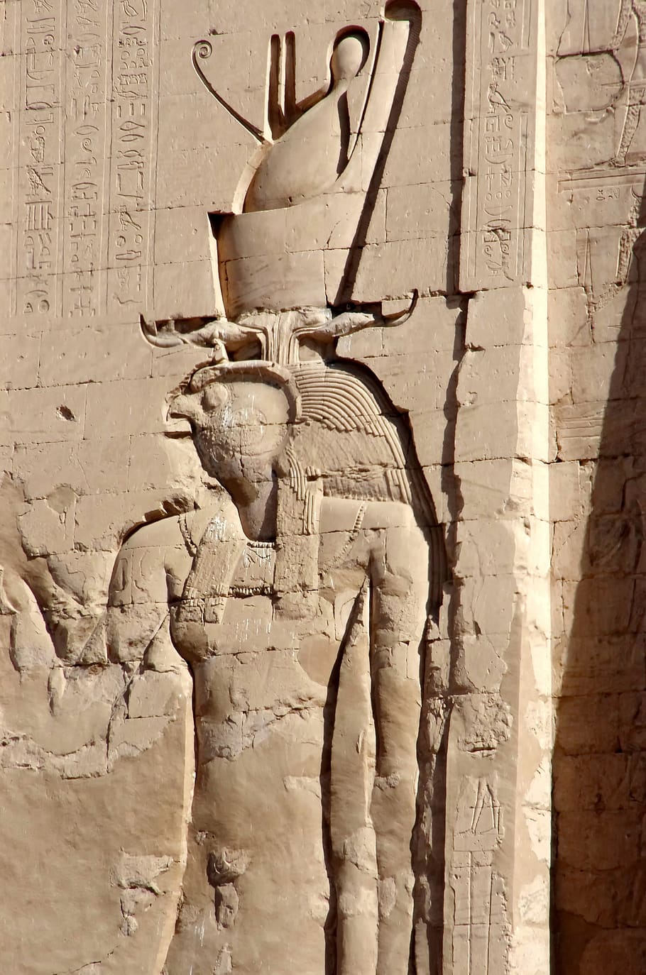 egypt, edfu, temple, divinity, double crown, horus, art, sculpture