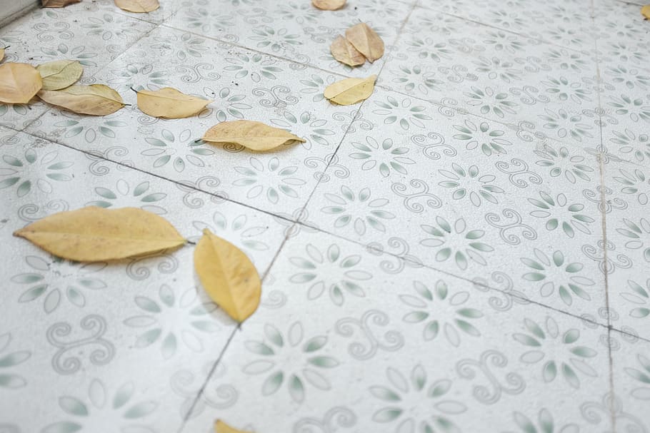Withered Leaves on Floor, background, colors, tiles, pattern HD wallpaper