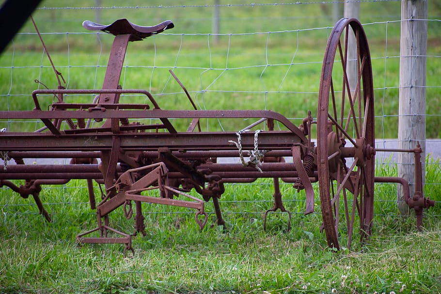 rusty, farm equipment, metal, vintage, heritage, agriculture, HD wallpaper