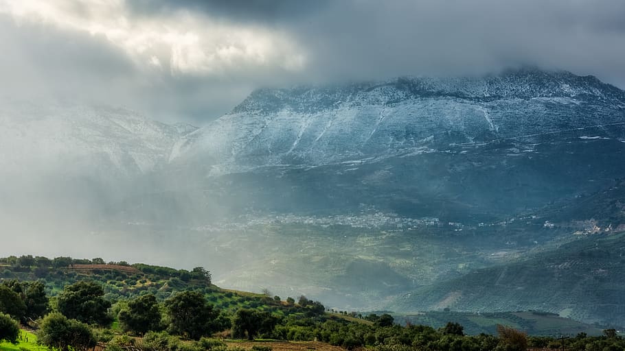 Scenic View of the Mountain on a Gloomy Day, aerial view, cloudiness HD wallpaper