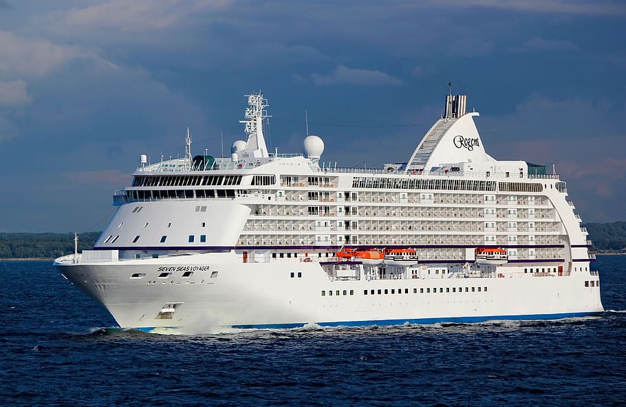 white cruise ship, nautical vessel, sea, water, sky, mode of transportation HD wallpaper