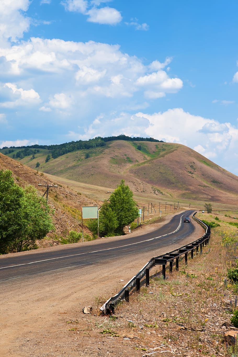 asphalt, blue, car, drive, empty, explore, green, high, highway HD wallpaper