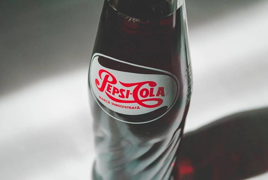 Pepsi-cola Bottle, beverage, brand, close-up, drink, focus, glass
