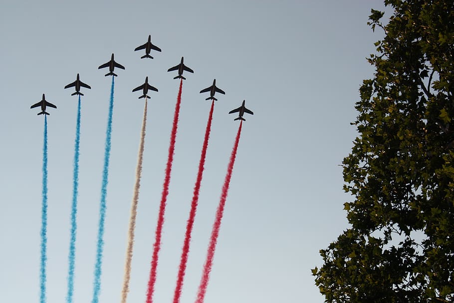 jets, military, formation, sky, air vehicle, low angle view HD wallpaper