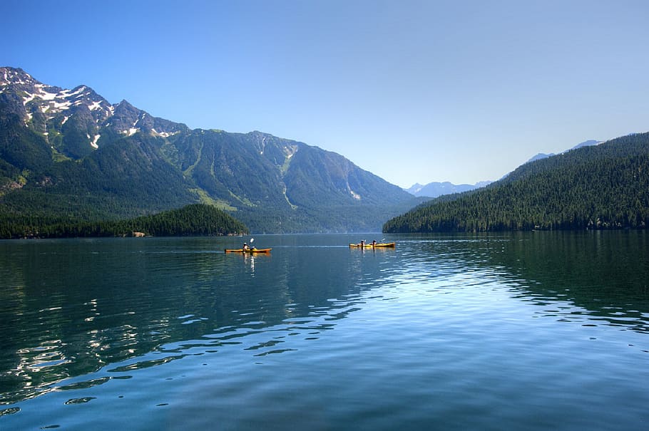 river, lake, mountain, nature, landscape, kayak, kayaking, sport HD wallpaper