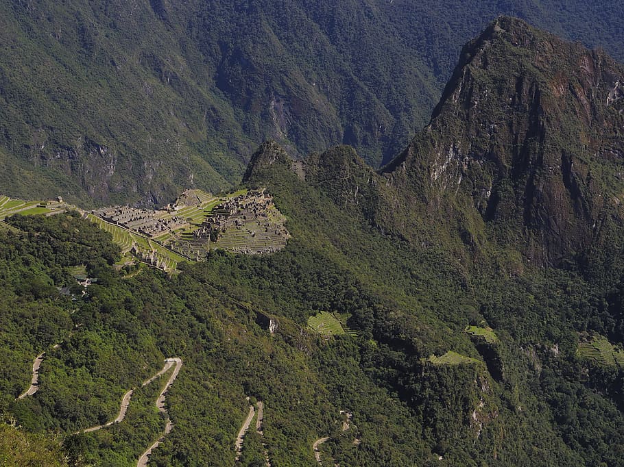 aerial view of mountain during day time, building, ruins, architecture HD wallpaper