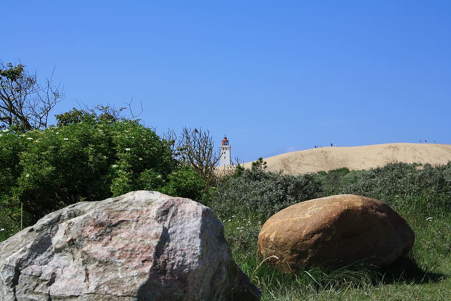 denmark, lighthouse, dune, landscape, vacations, sand, nature, HD wallpaper