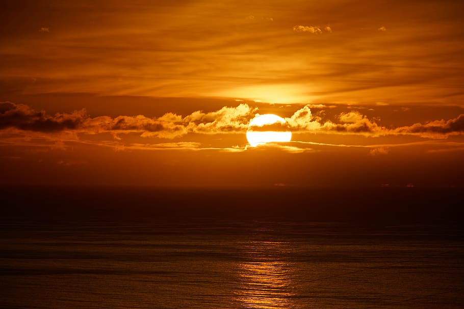 body of water, nature, sunlight, outdoors, sunset, flare, dusk