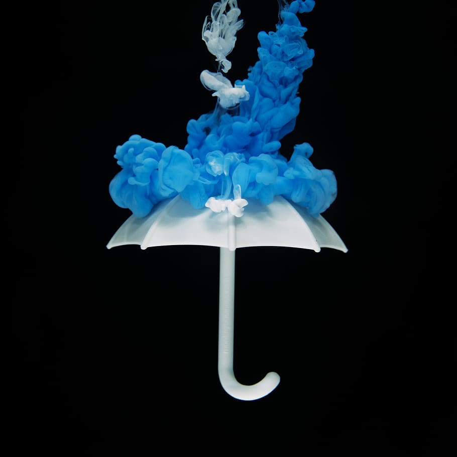 Photo of White Umbrella With Blue Smoke Illustration, acrylic, HD wallpaper