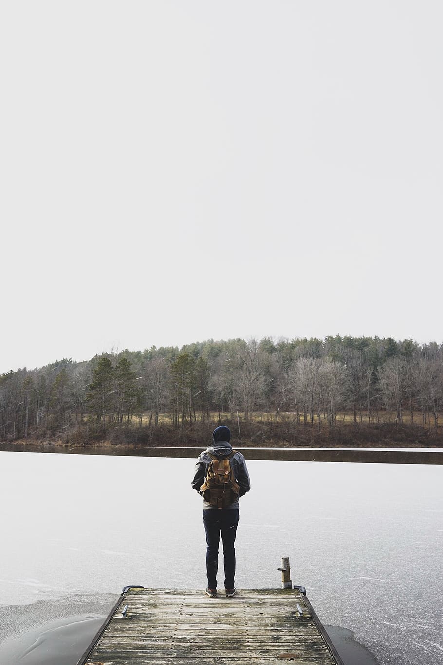 lake, forest, trees, sony, rear view, water, full length, real people HD wallpaper