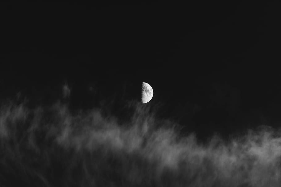 half moon, space, night, astronomy, sky, low angle view, cloud - sky HD wallpaper
