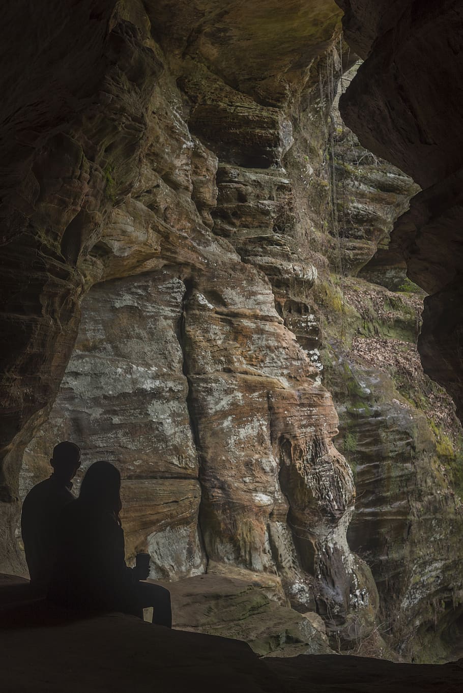 couple, cave, rocks, nature, hiking, exploring, rock - object HD wallpaper