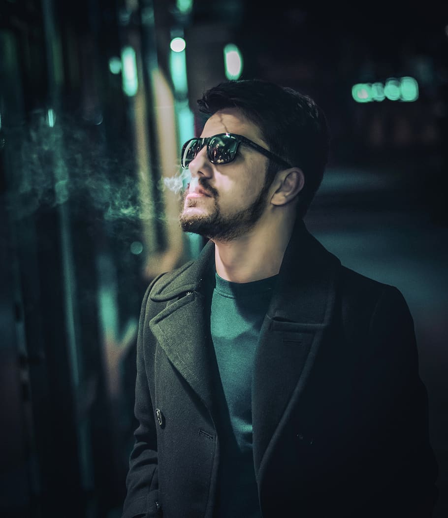 HD wallpaper: night, smoke, ciggarette, sunglasses, boy, bokeh, cyan, one  person | Wallpaper Flare
