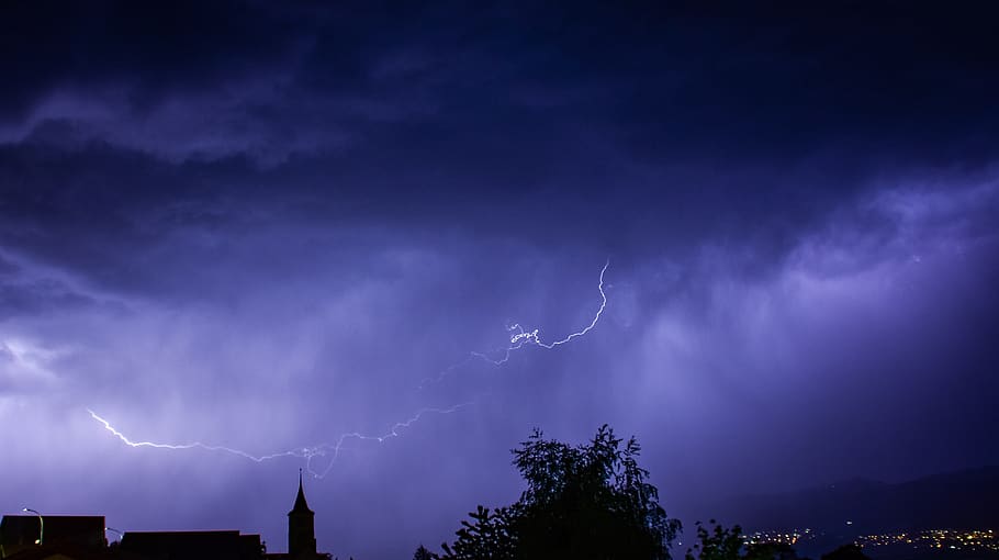 flash, storm, night, dark, clouds, rain, landscape, lightning HD wallpaper
