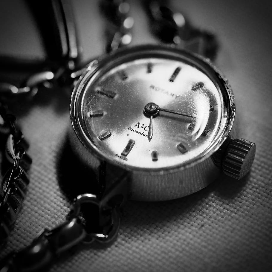 bracelet, old, grey, silver, black and white, antique, clock HD wallpaper