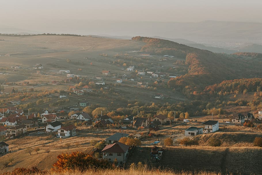 High-angle Photo Of Houses On Mountain, agriculture, countryside HD wallpaper