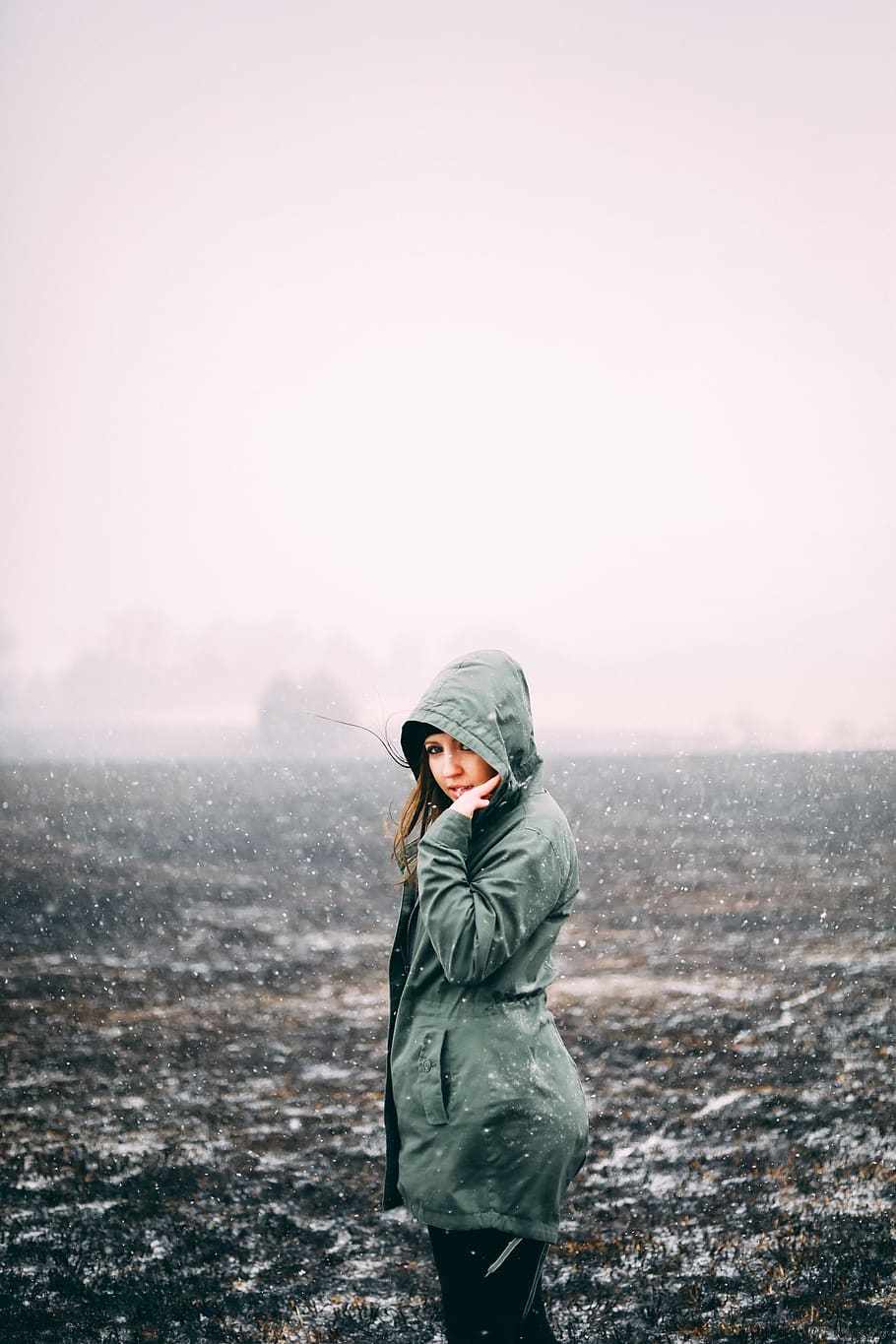 Woman Standing on Grass Field, beautiful, coat, cold, daylight HD wallpaper