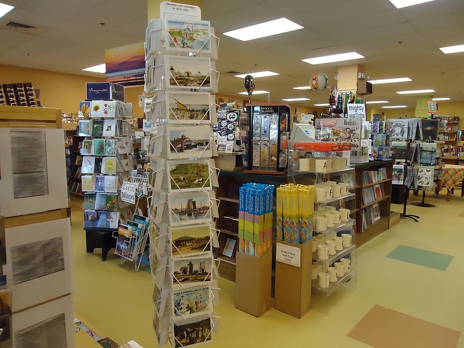 postcards, rack, display, spinner, bookstore, shop, buy, sale HD wallpaper