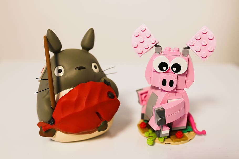 pink pig plastic toy, robot, plush, figurine, doll, rubber eraser