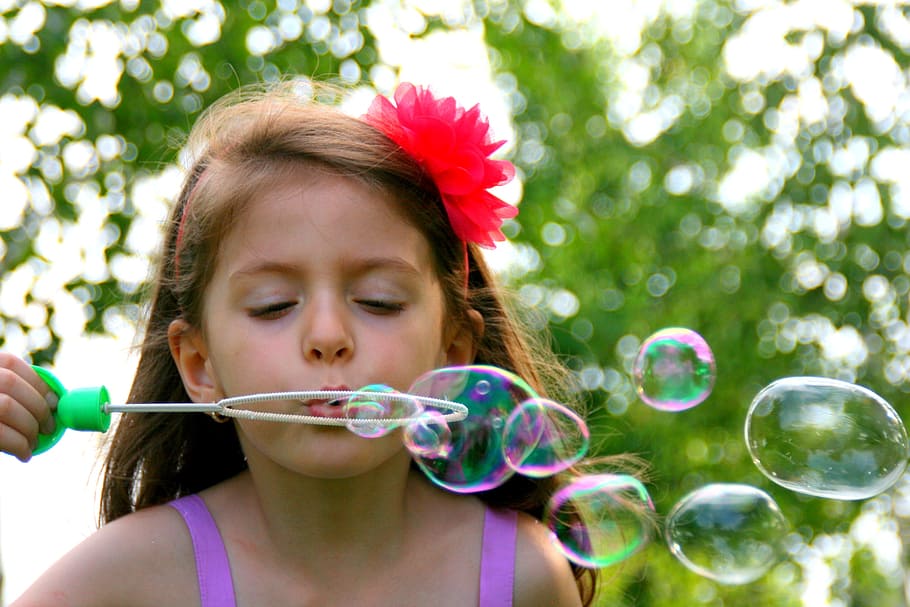 Girl, kid, children, bubbles, soap, human, activity, childhood, HD wallpaper