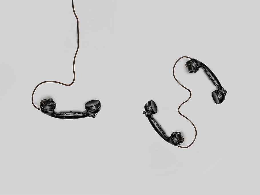 Three Black Handset Toys, antique, cable, connection, cords, design, HD wallpaper