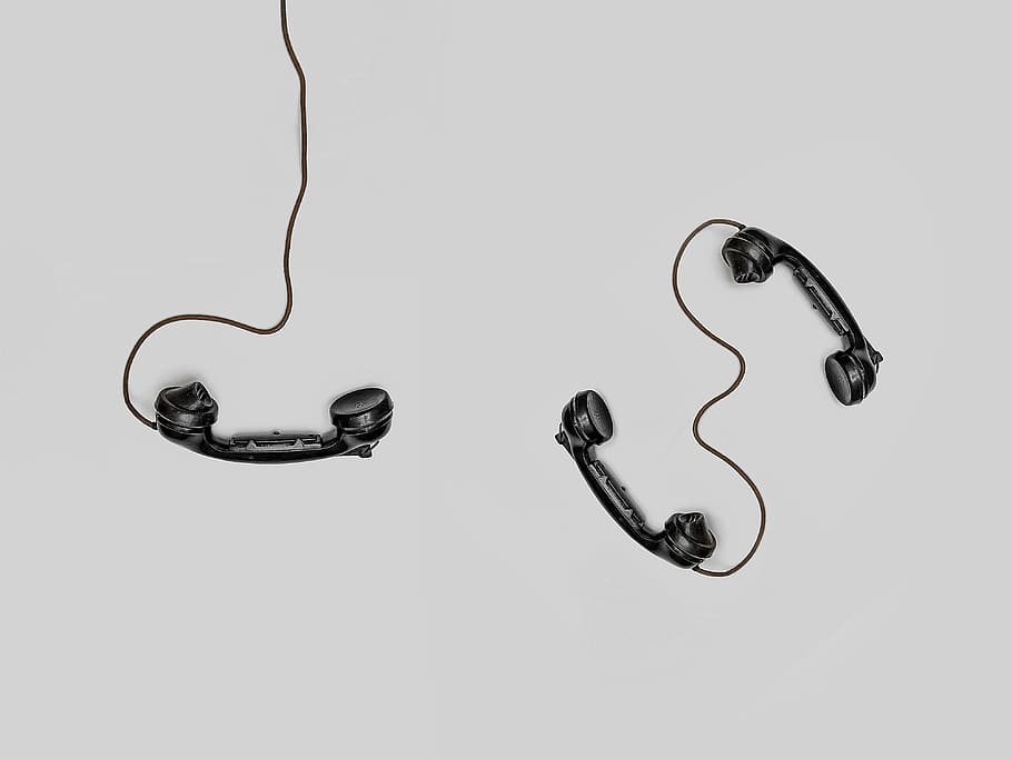 Three Black Handset Toys, antique, cable, connection, cords, design HD wallpaper