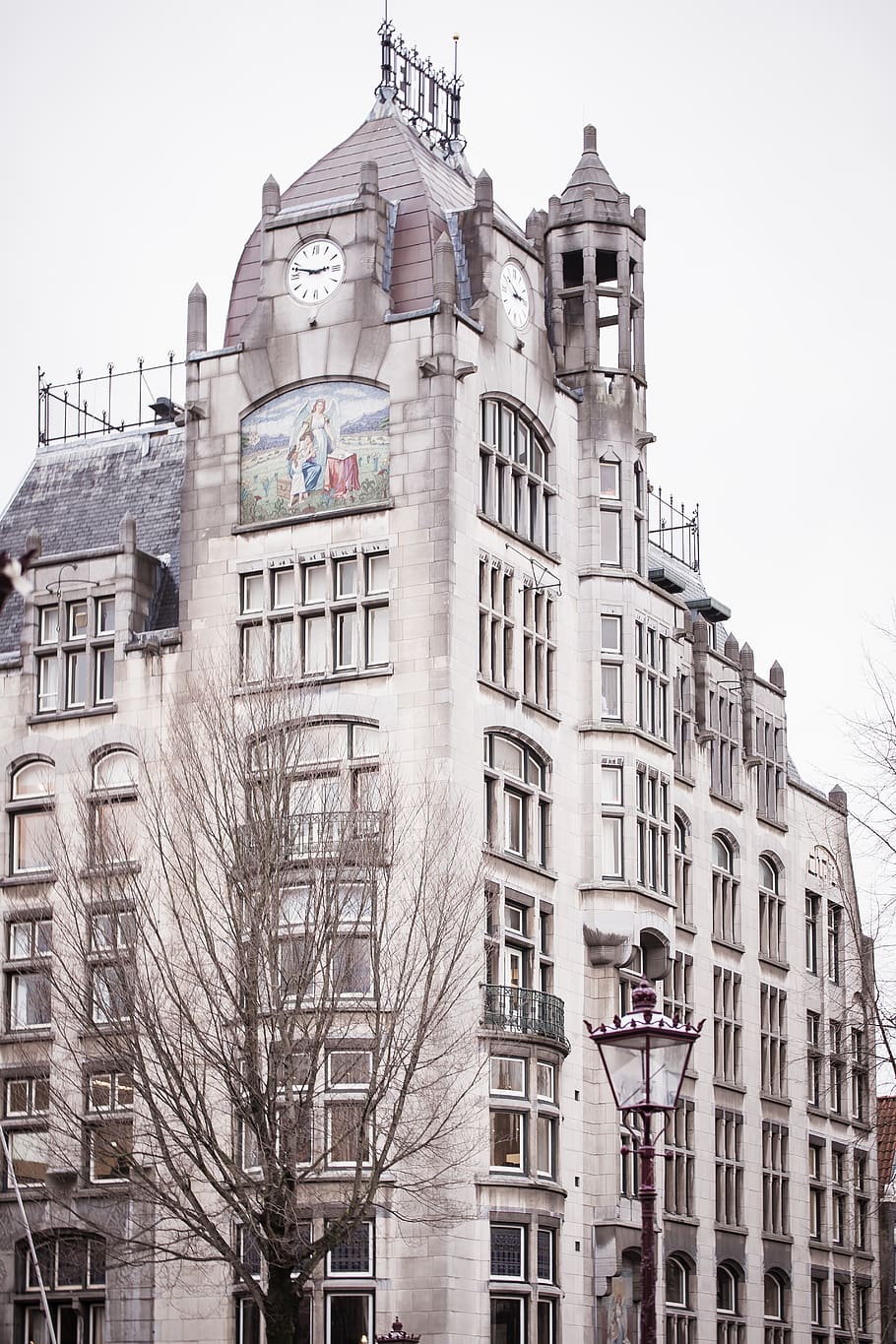 building, architecture, tower, amsterdam, netherlands, clock tower HD wallpaper