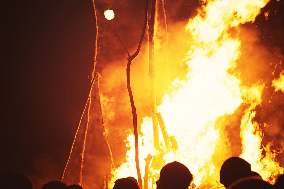 Huge Easter bonfire, ash, backlit, blankenese, blaze, burn, campfire HD wallpaper