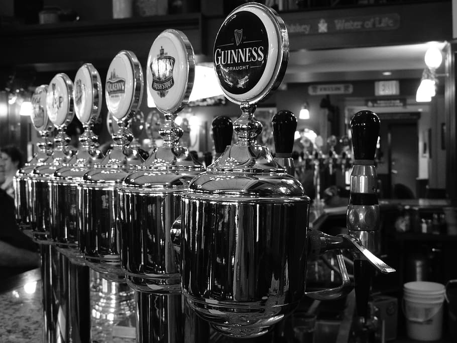 Grayscale Photography of Beer Dispenser, alcohol, bar, bartender