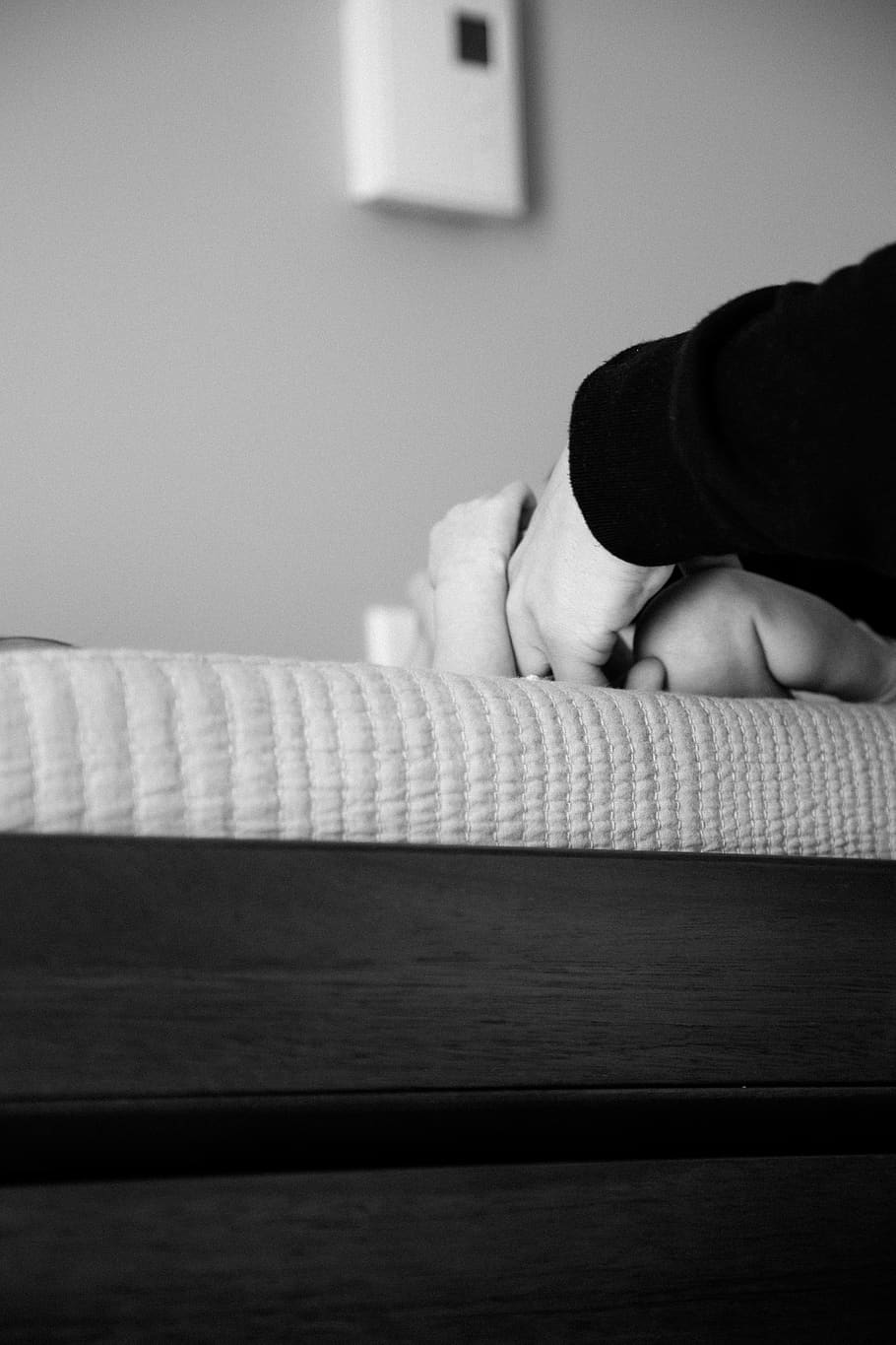 black and white fabric sofa, indoors, real people, childhood HD wallpaper
