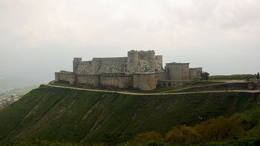 syria, krak des chevaliers, hosn, castle, hill, crac des chevaliers, HD wallpaper