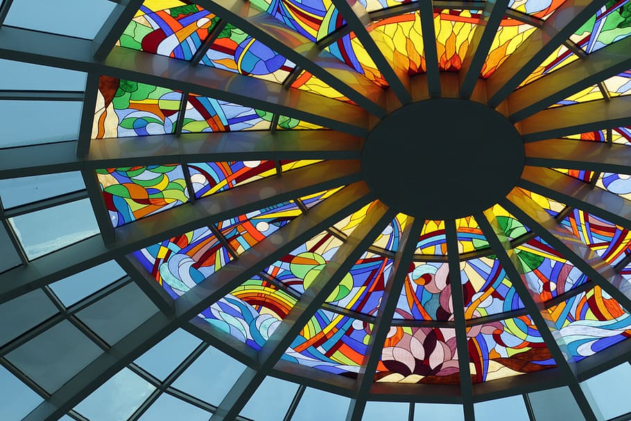 Stained Glass Ceiling during Daytime, architecture, art, bright HD wallpaper