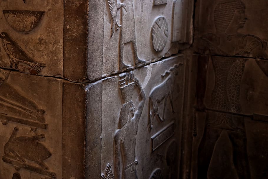 Photo of Gray Concrete Wall With Pharaoh Emboss, ancient, antique HD wallpaper